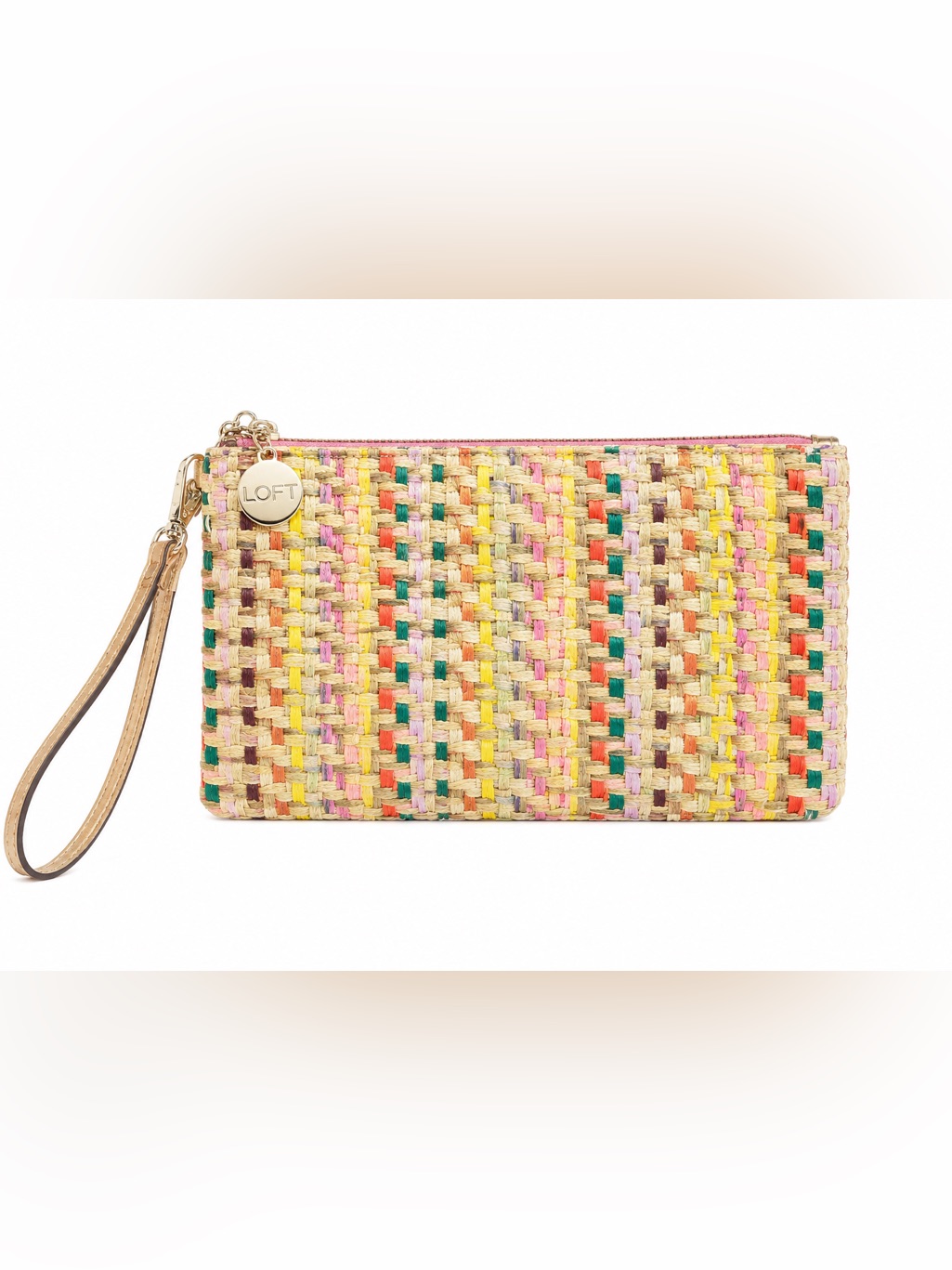 Loft Nwt Multicolor Woven Raffia Zip Wristlet Clutch Pouch Os